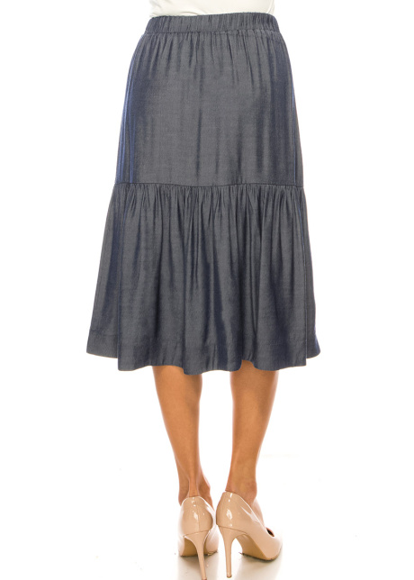 Button-Front Flared Denim Skirt