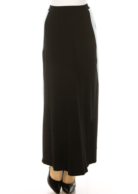 Black Maxi Knit Skirt With Side Stripes
