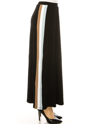 Black Maxi Knit Skirt With Side Stripes