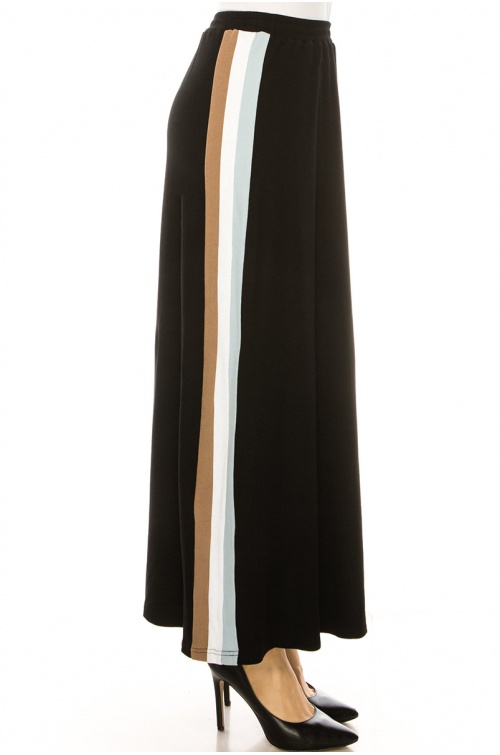 Black Maxi Knit Skirt With Side Stripes