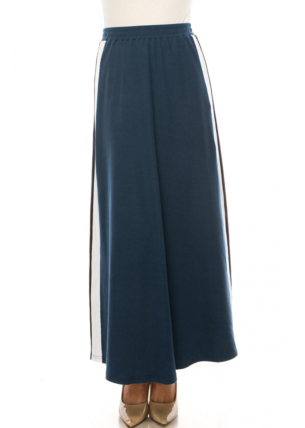 Blue Maxi Knit Skirt With Side Stripes