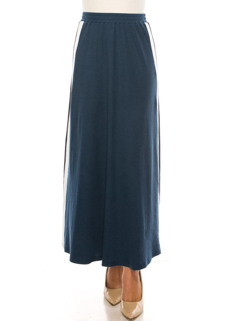 Blue Maxi Knit Skirt With Side Stripes