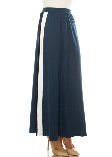 Blue Maxi Knit Skirt With Side Stripes