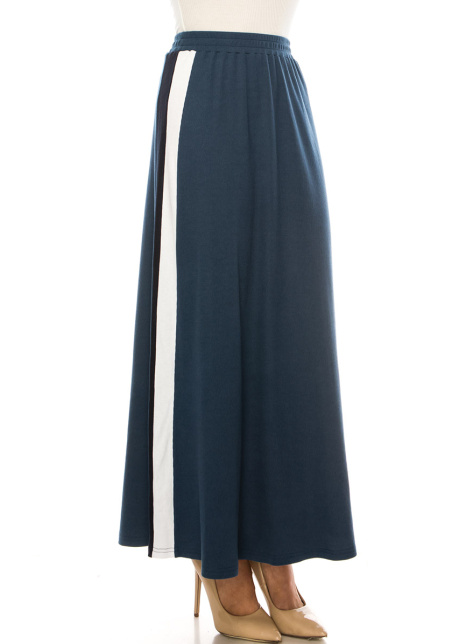 Blue Maxi Knit Skirt With Side Stripes