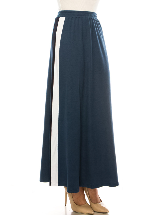 Blue Maxi Knit Skirt With Side Stripes
