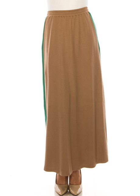 Camel Maxi Knit Skirt With Side Stripes