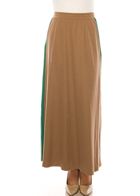 Camel Maxi Knit Skirt With Side Stripes