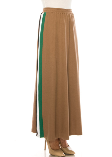 Camel Maxi Knit Skirt With Side Stripes
