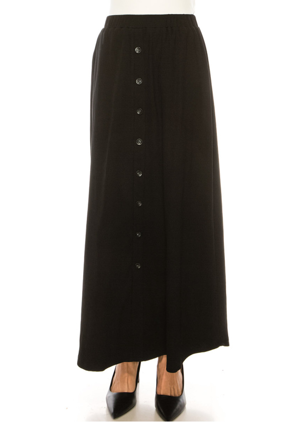 Black Knit Button Detail Maxi Skirt