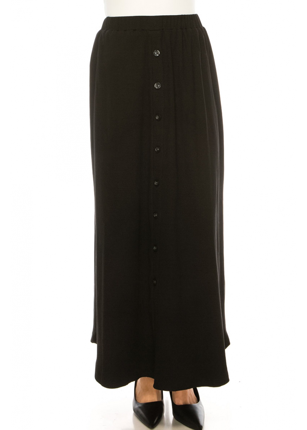 Black Knit Button Detail Maxi Skirt