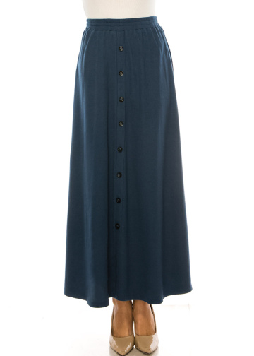 Blue Knit Button Detail Maxi Skirt