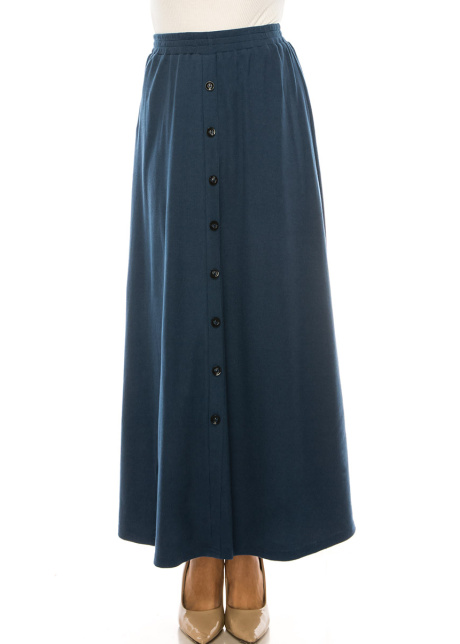 Blue Knit Button Detail Maxi Skirt