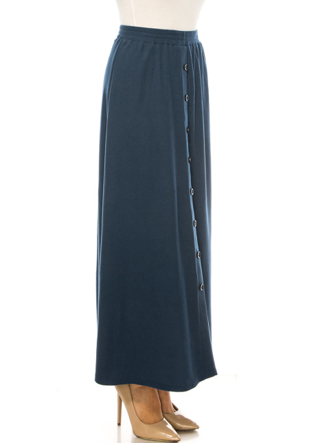 Blue Knit Button Detail Maxi Skirt
