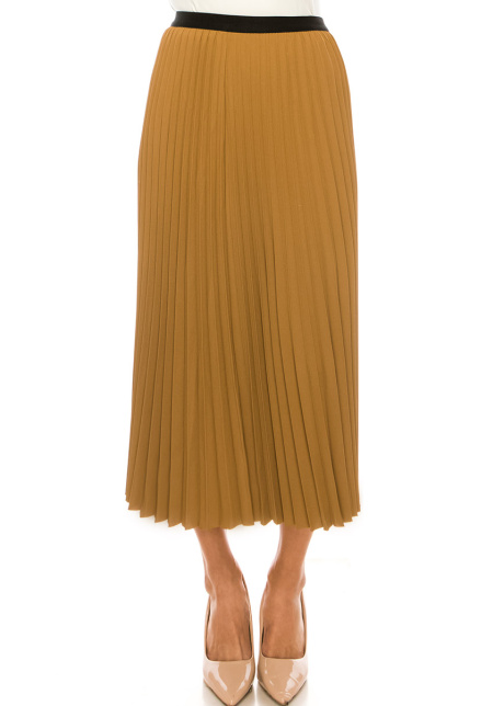 Classic Pleated Camel Skirt