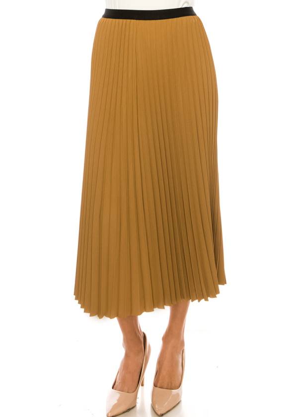 Classic Pleated Camel Skirt