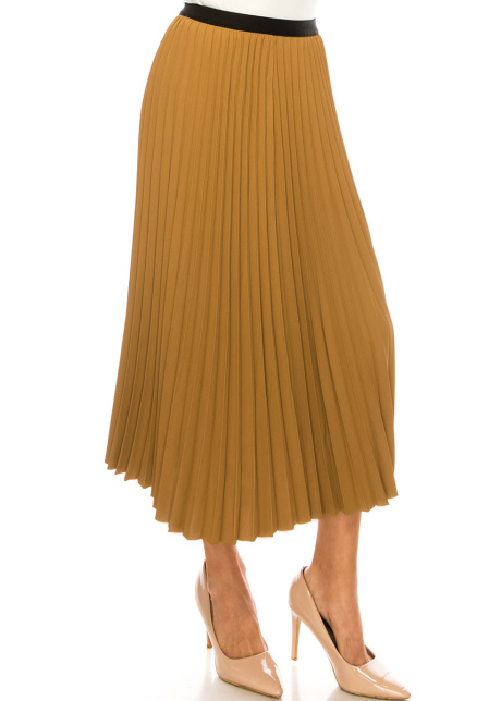 Classic Pleated Camel Skirt