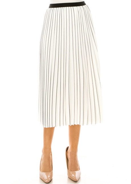 Piano Stripe Pleated Midi Skirt