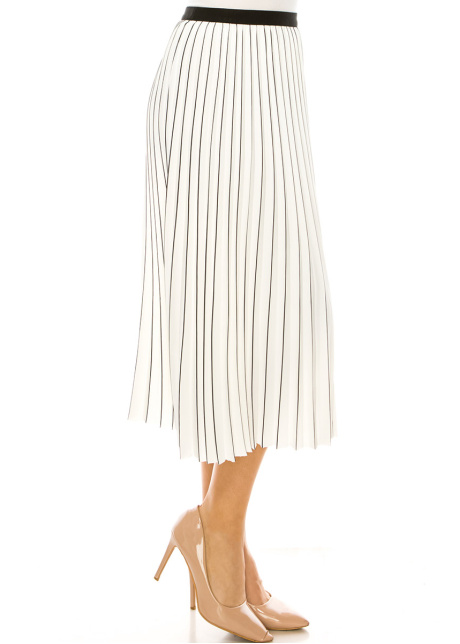 Piano Stripe Pleated Midi Skirt