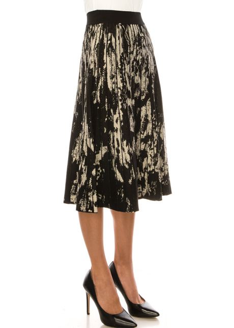 Black Pleated Skirt With Abstract Accents