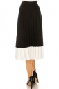 Black Pleated Midi Skirt With White Hem