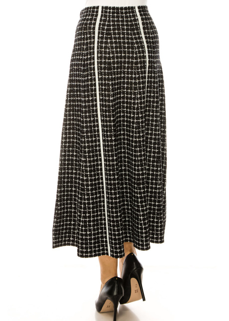  Black Checkered Pattern Midi Skirt