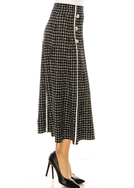  Black Checkered Pattern Midi Skirt