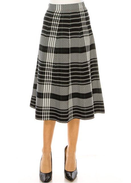 Black And White Plaid Midi Skirt