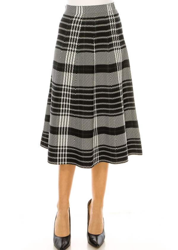 Black And White Plaid Midi Skirt