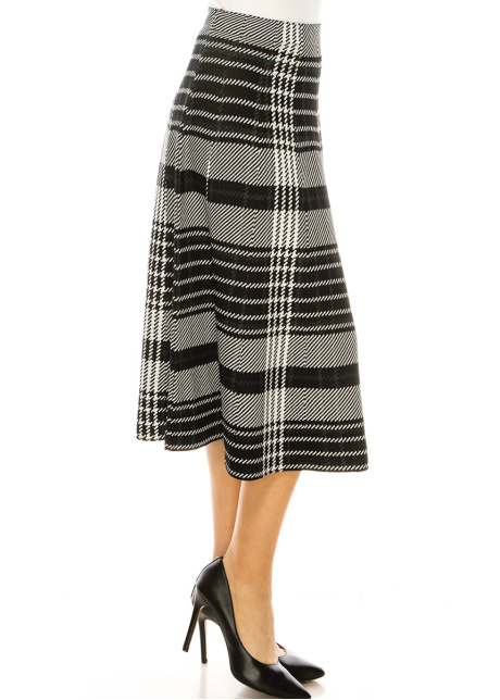 Black And White Plaid Midi Skirt