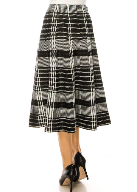 Black And White Plaid Midi Skirt