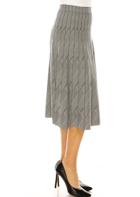 Classic Thin Stripes Midi Skirt In Black & White
