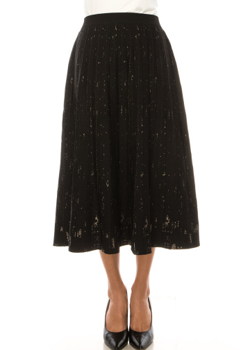 Black Printed Midi Pleated Skirt