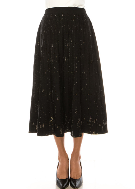 Black Printed Midi Pleated Skirt