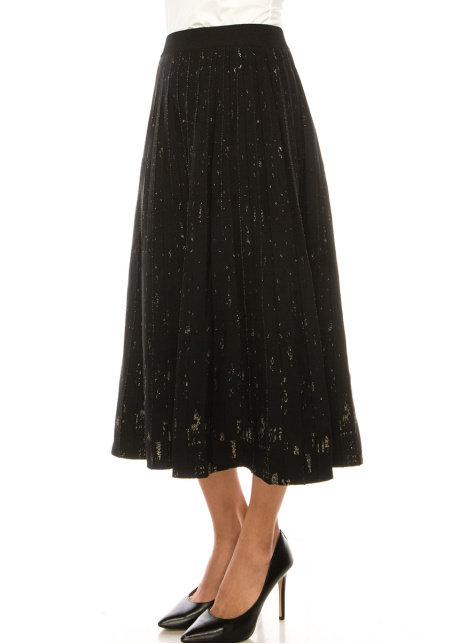 Black Printed Midi Pleated Skirt