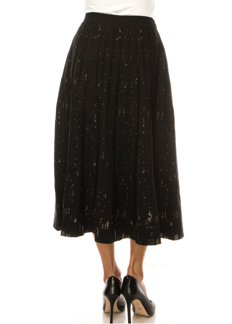 Black Printed Midi Pleated Skirt