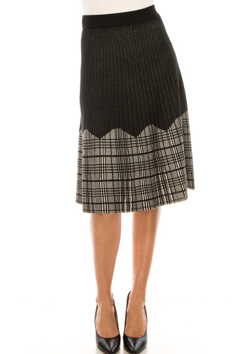Black Ribbed Skirt With Checkered Accents