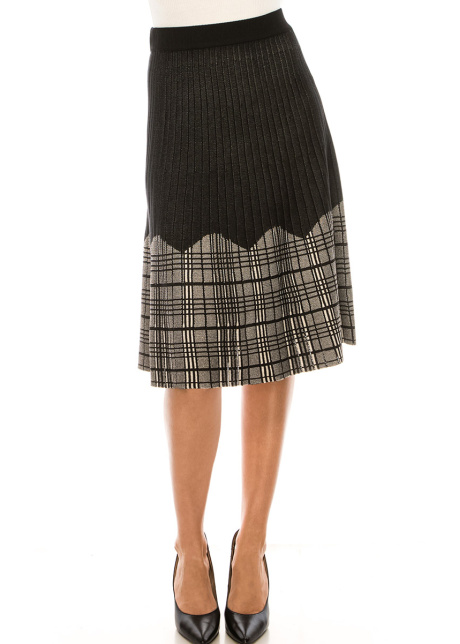 Black Ribbed Skirt With Checkered Accents