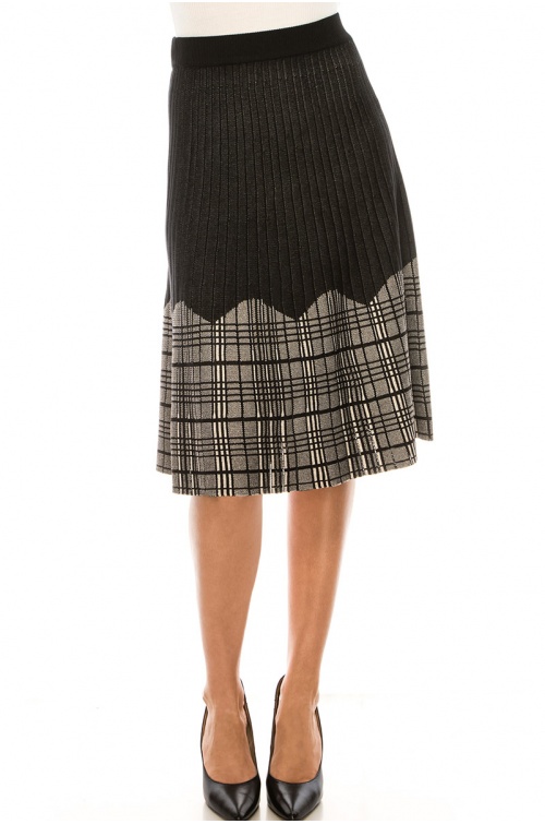 Black Ribbed Skirt With Checkered Accents