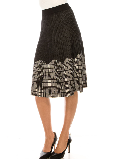 Black Ribbed Skirt With Checkered Accents