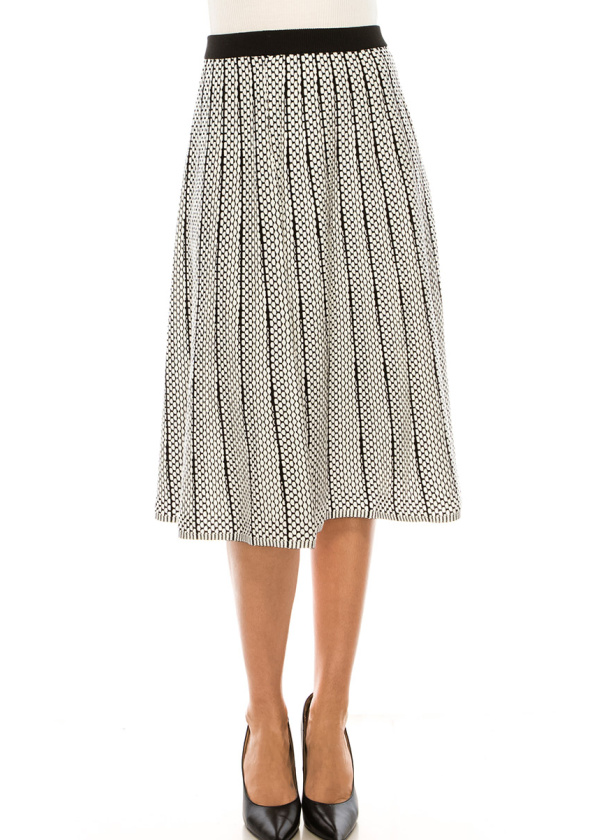 White Printed A-line Midi Skirt