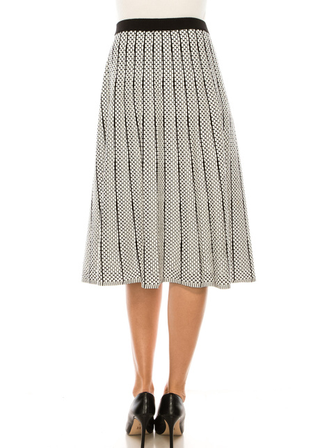 White Printed A-line Midi Skirt