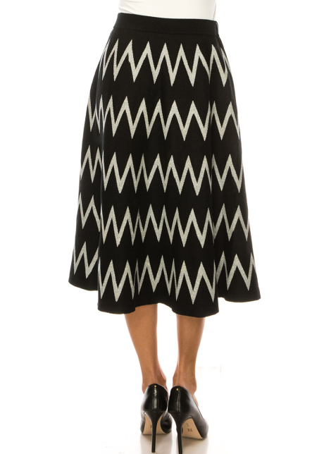 Black Zig Zag Print Midi Skirt