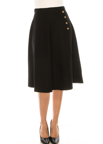 Stylish Black Midi Skirt With Buttons Details