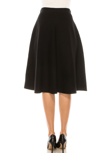 Stylish Black Midi Skirt With Buttons Details