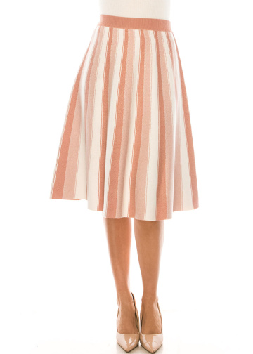 Striped Midi Knit Skirt in Pink And White