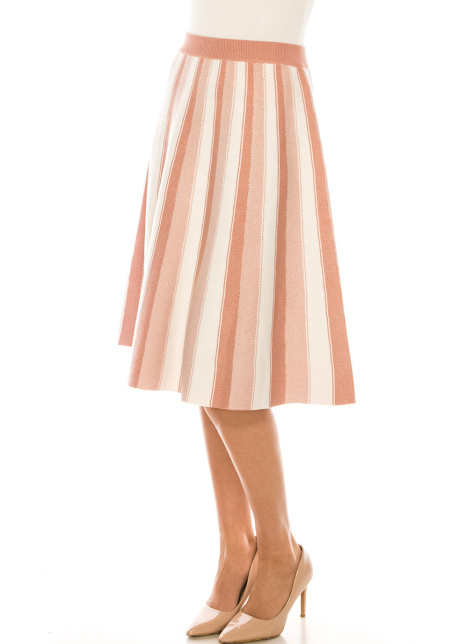 Striped Midi Knit Skirt in Pink And White