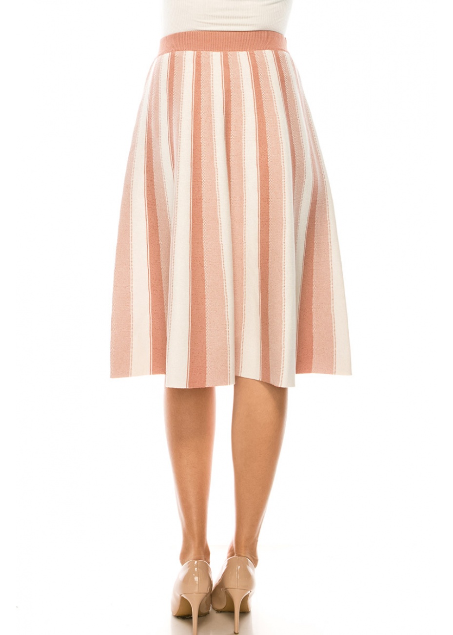 Striped Midi Knit Skirt in Pink And White