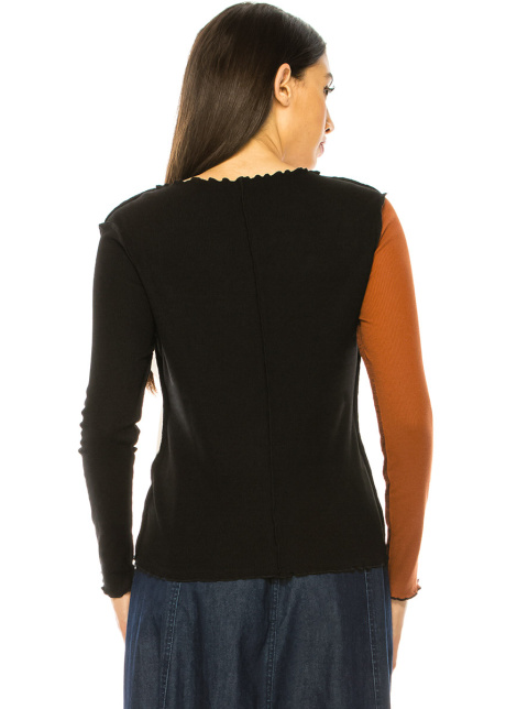 Color Block Boat Neck Long Sleeve T-Shirt