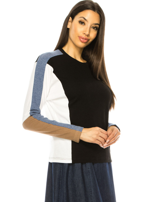 Multi Long Sleeve Color Block T-Shirt