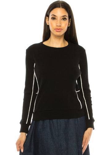 Black Long Sleeve T-Shirt With Stripes